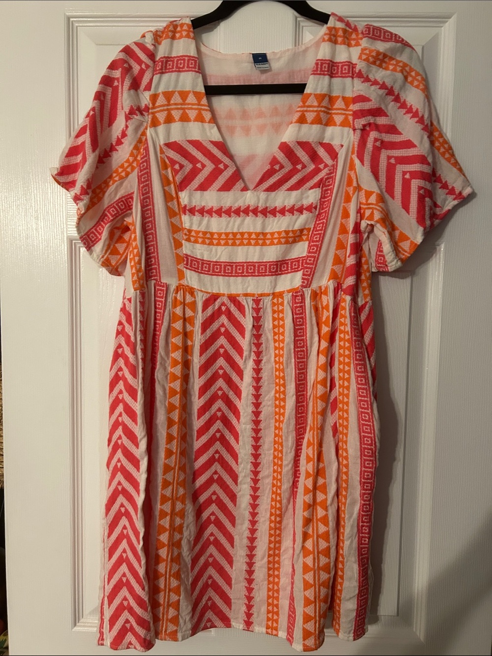 Old Navy  Pink, Coral & Orange V‑Neck Mini Swing Dress